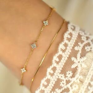 NWT 925 Sterling Silver Gold Plated Clover Bracelet Size Adjustable